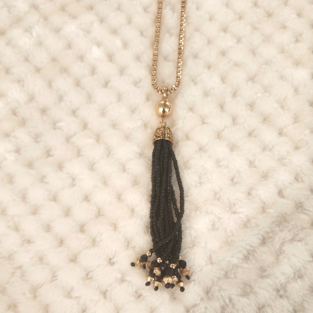 Avon Gold and Black Tassel Necklace